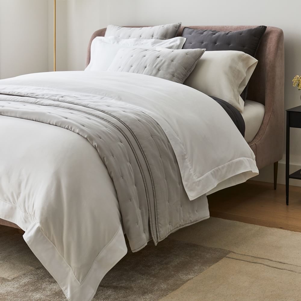 NWOT West Elm Organic Sateen Wide Hem Duvet Cover Set, White, King